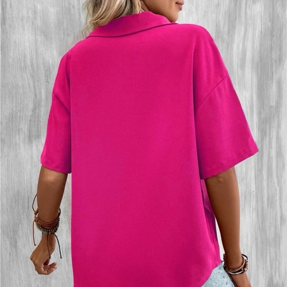 New hot pink button down short sleeve top - Picture 7 of 8